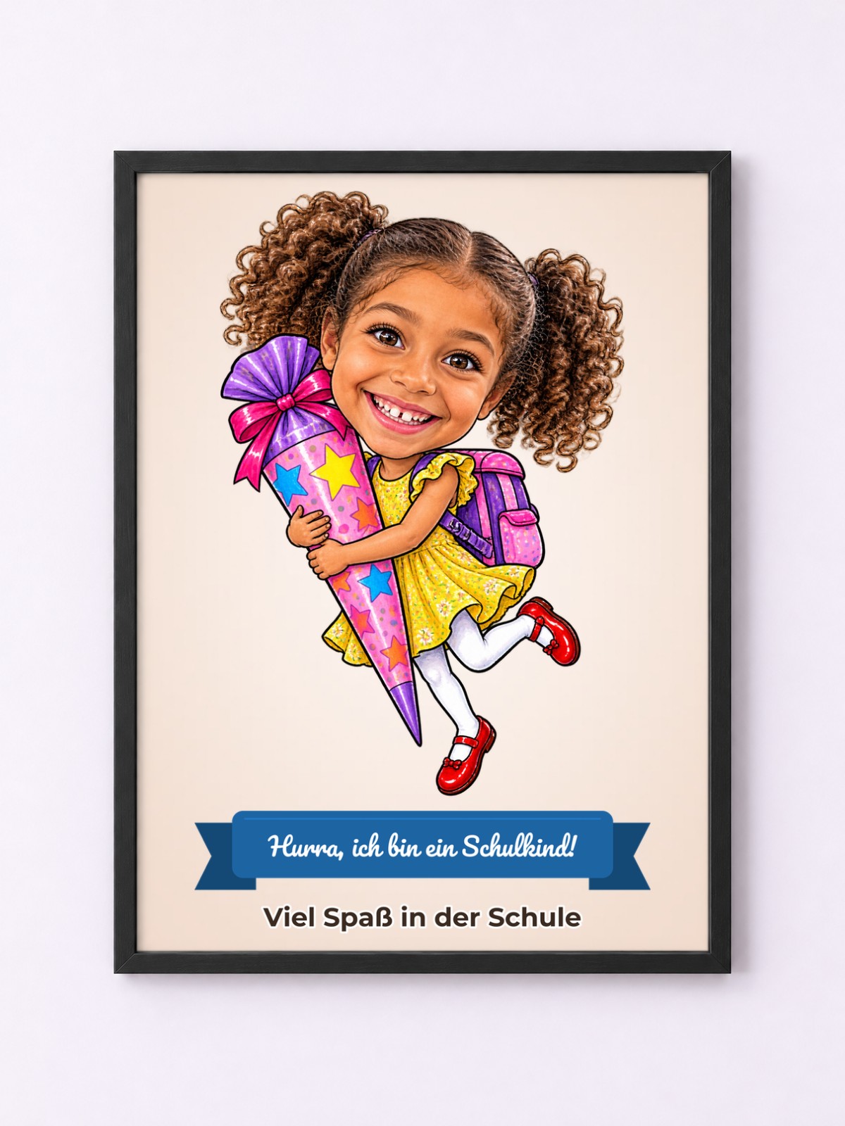 Beispielbild: Poster mit Rahmen mit lustiger Karikatur zum Anlass Einschulung