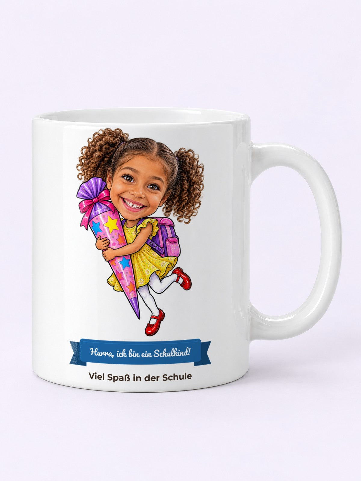 Beispielbild: Tasse mit lustiger Karikatur zum Anlass Einschulung
