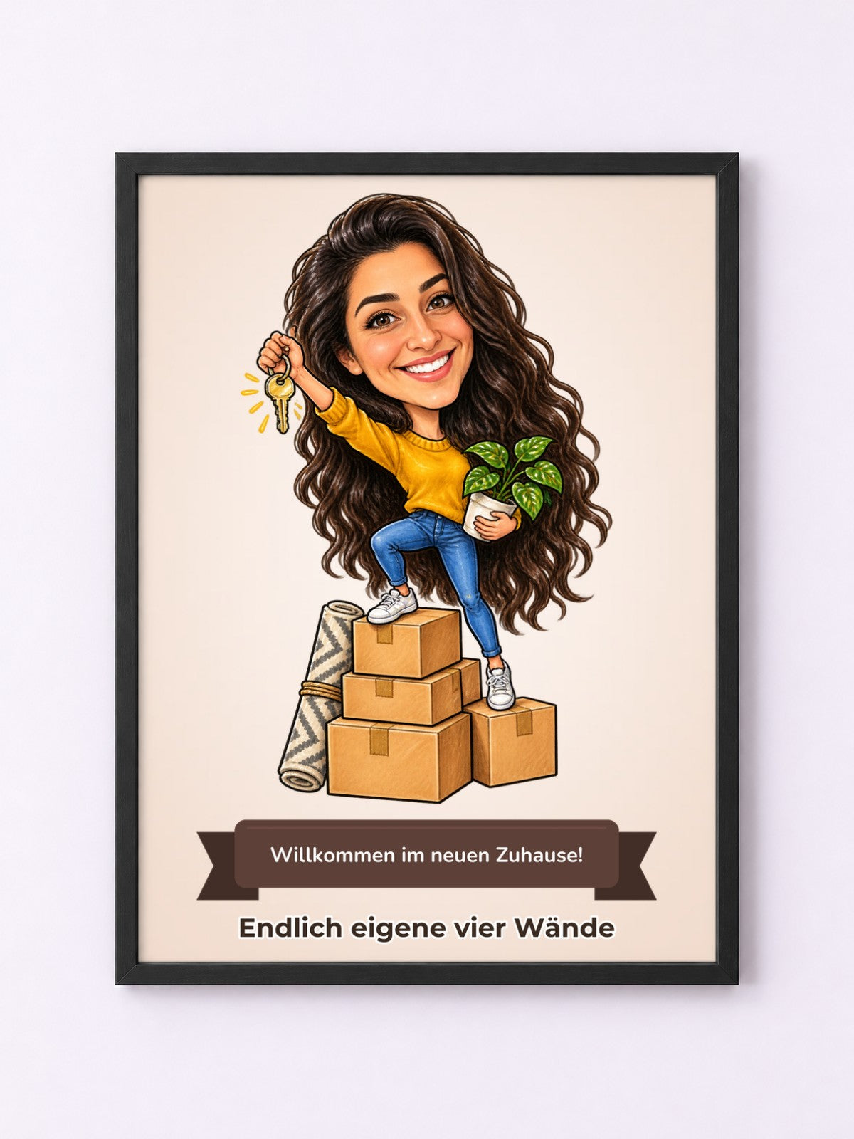 Beispielbild: Poster mit Rahmen mit lustiger Karikatur zum Anlass Einzug / Umzug