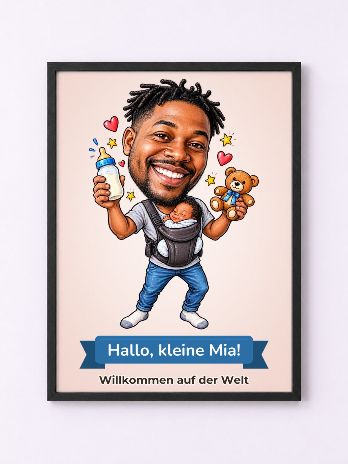 Beispielbild: Poster mit Rahmen mit lustiger Karikatur zum Anlass Geburt