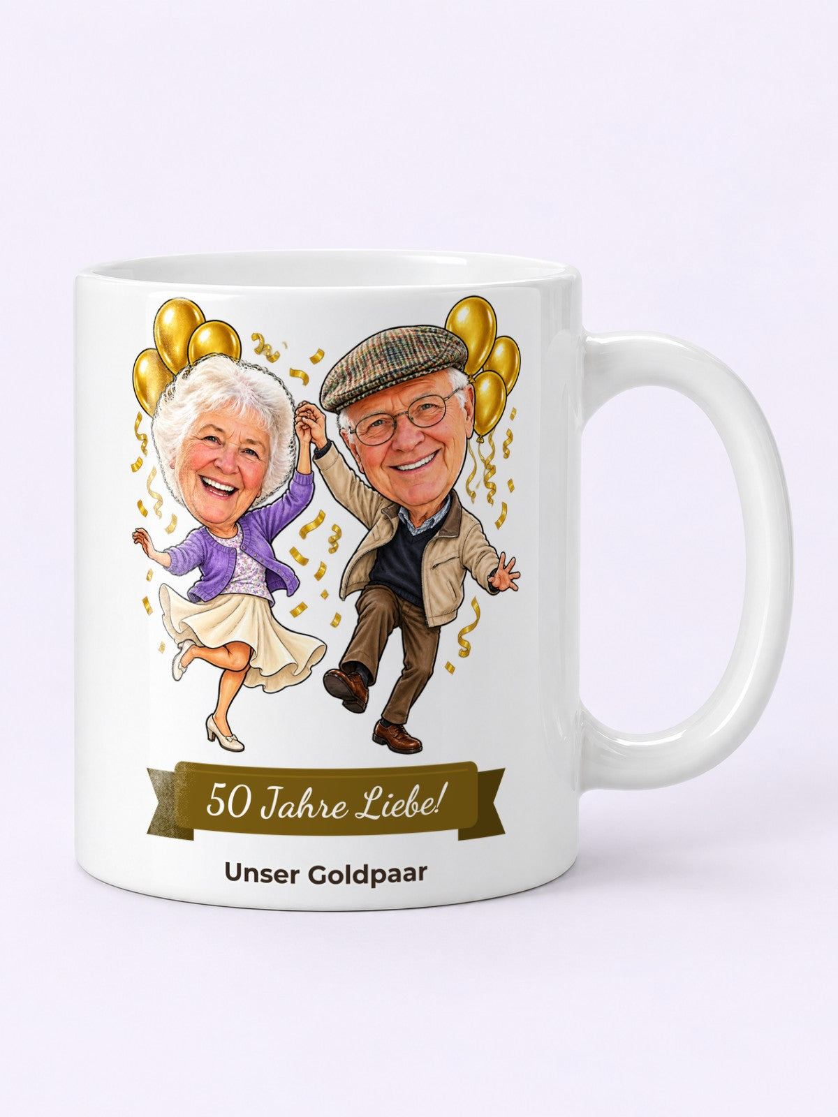 Beispielbild: Tasse mit lustiger Karikatur zum Anlass Goldene Hochzeit