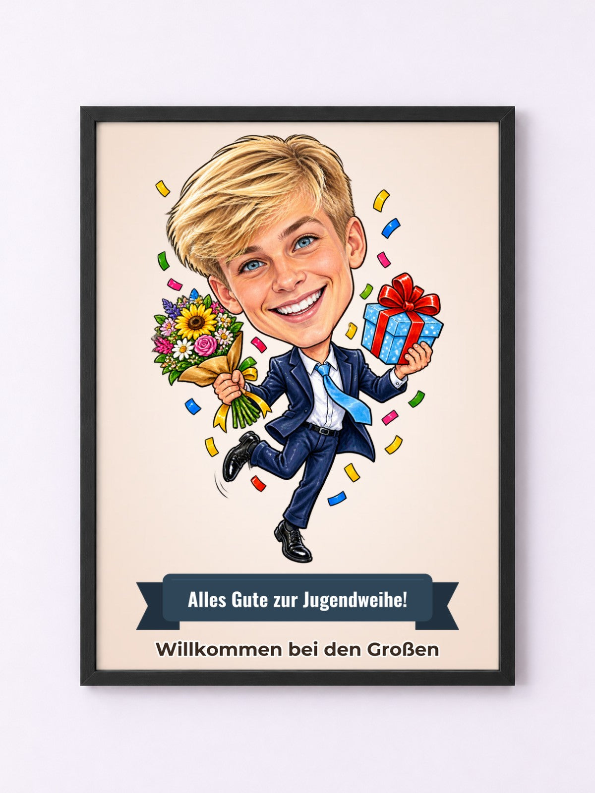 Beispielbild: Poster mit Rahmen mit lustiger Karikatur zum Anlass Jugendweihe
