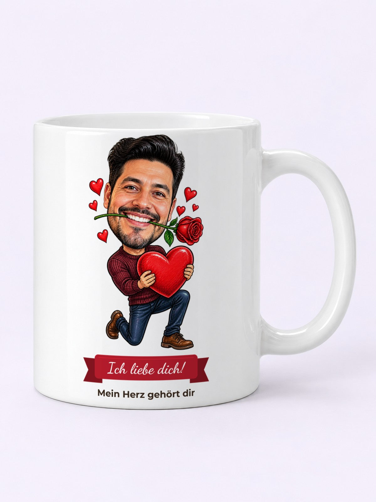 Beispielbild: Tasse mit lustiger Karikatur zum Anlass Valentinstag
