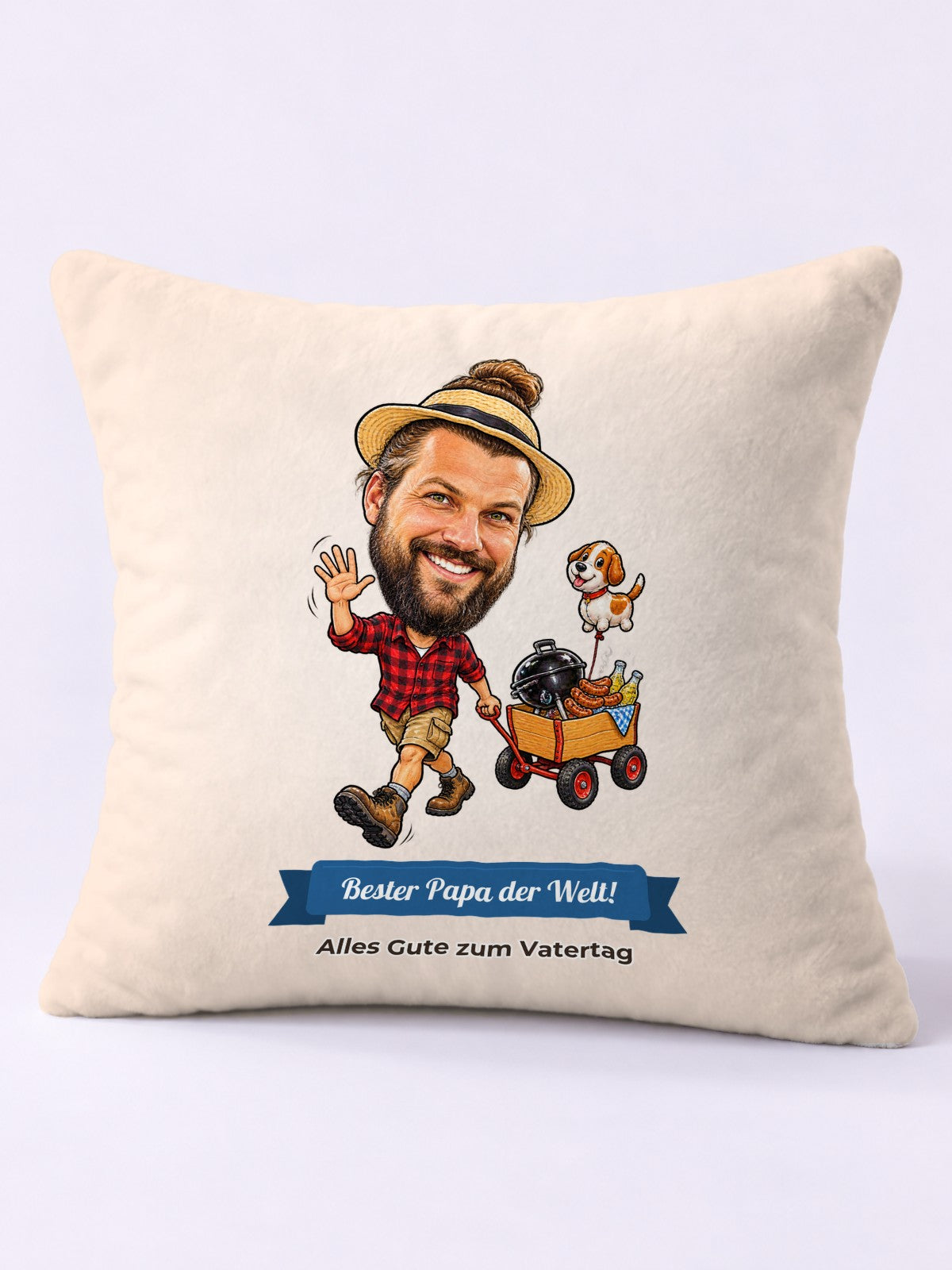 Beispielbild: Kissen 40 × 40 cm mit lustiger Karikatur zum Anlass Vatertag