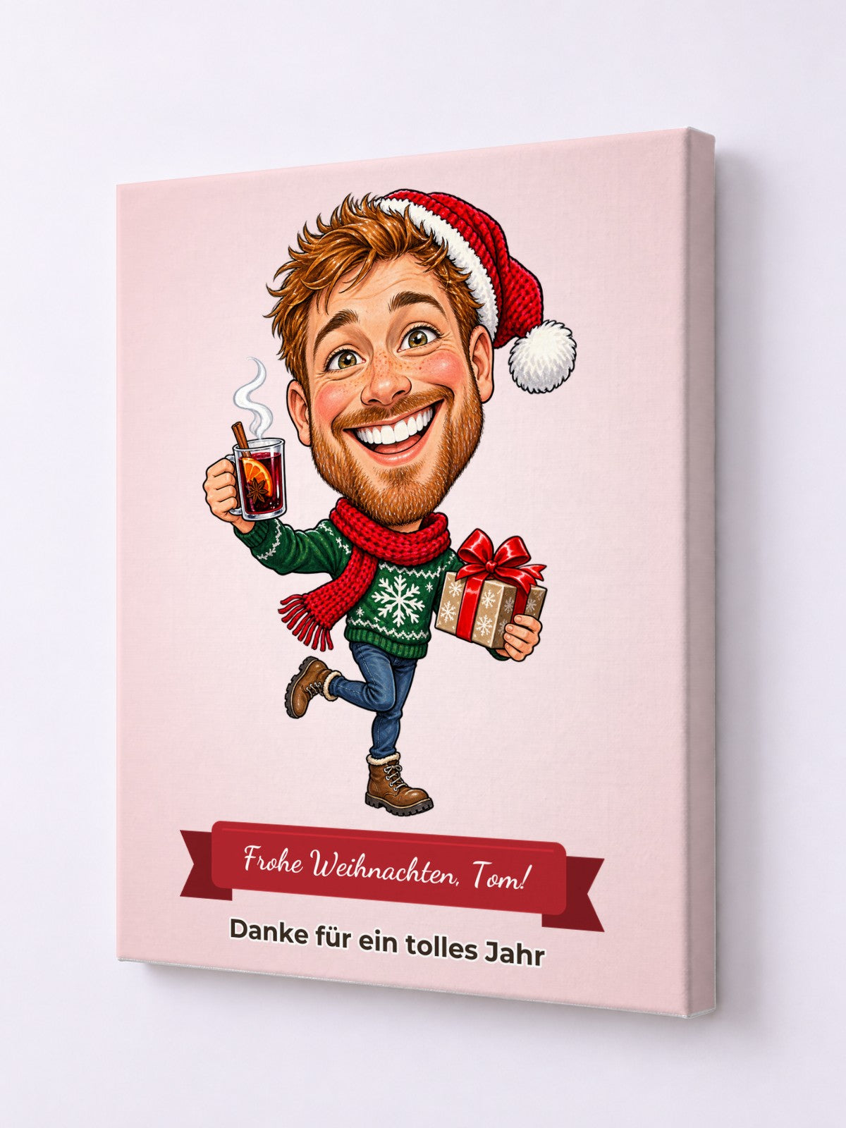 Beispiel: Leinwand 30 × 40 cm mit lustiger Karikatur und Textband