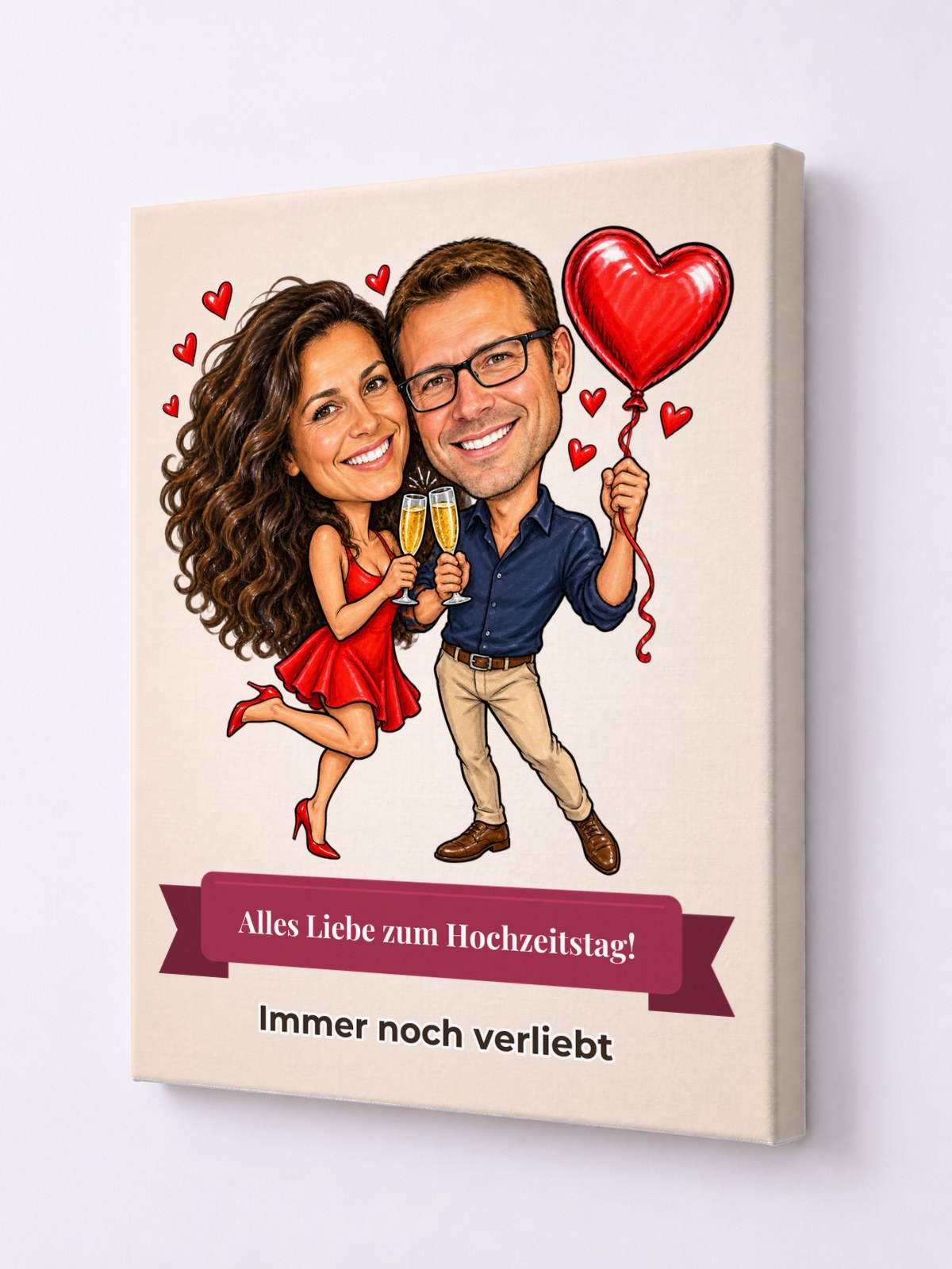 Personalisierte Leinwand mit Karikatur zum Anlass Hochzeitstag – Beispielbild