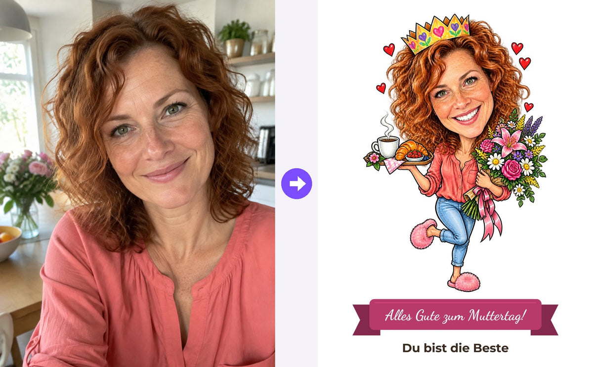 Digitale Datei: aus dem Foto wird eine lustige Karikatur zum Anlass Muttertag – Beispielbild