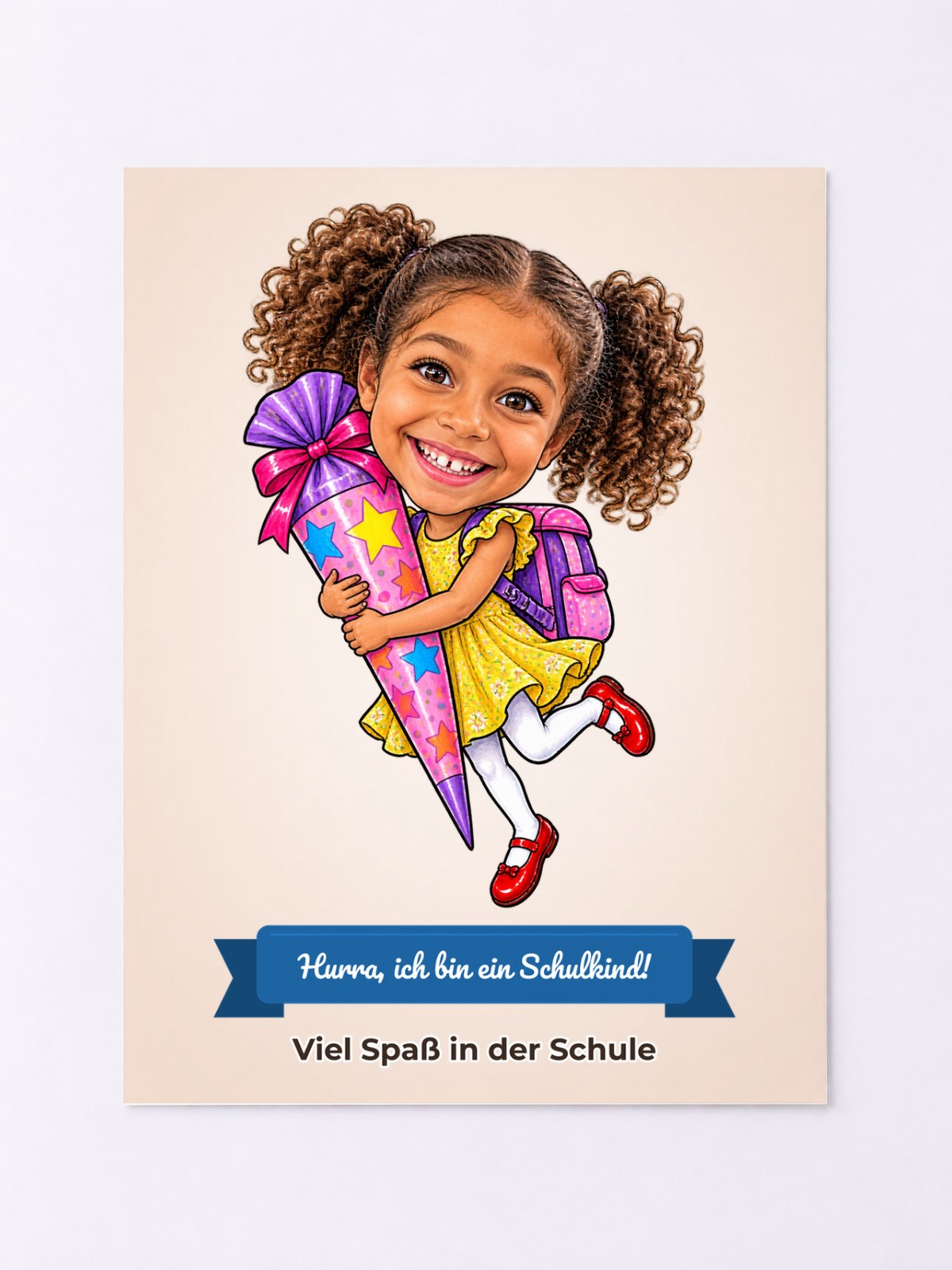 Personalisiertes Poster mit Karikatur zum Anlass Einschulung – Beispielbild