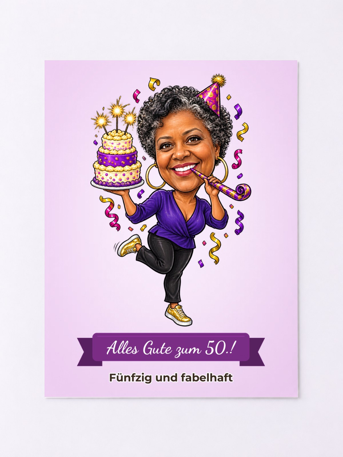Personalisiertes Poster mit Karikatur zum Anlass Runder Geburtstag – Beispielbild