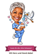 Karikatur als Geschenk für Hebamme