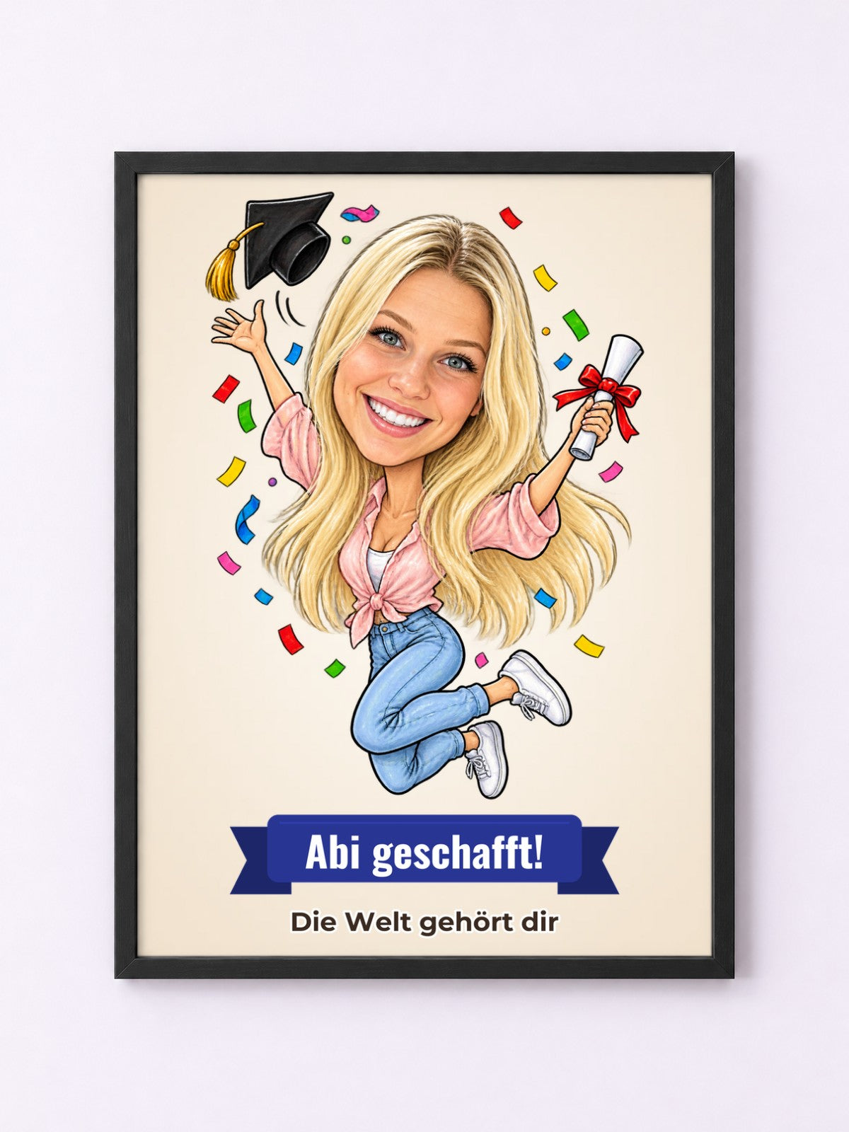 Beispielbild: Poster mit Rahmen mit lustiger Karikatur zum Anlass Abitur
