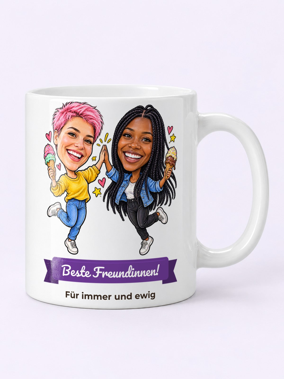 Beispielbild: Tasse mit lustiger Karikatur zum Anlass Freundschaft