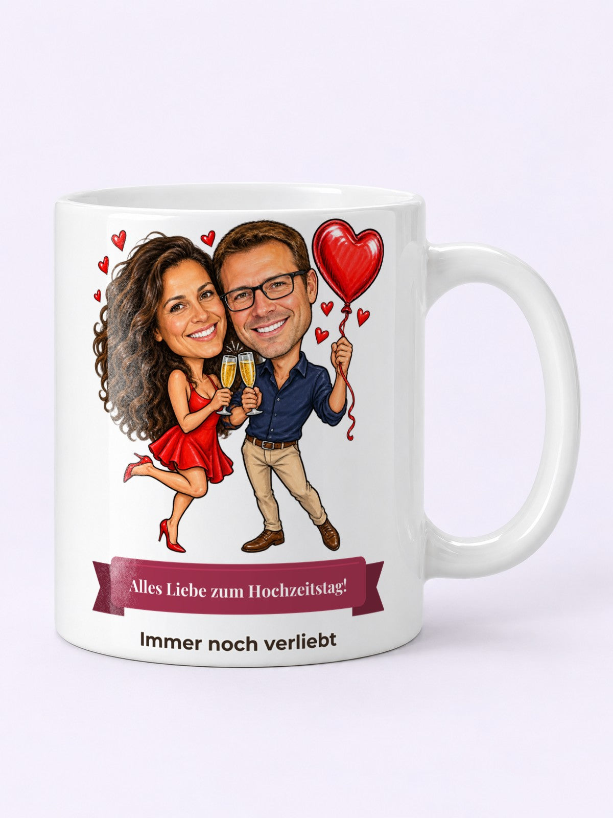Beispielbild: Tasse mit lustiger Karikatur zum Anlass Hochzeitstag