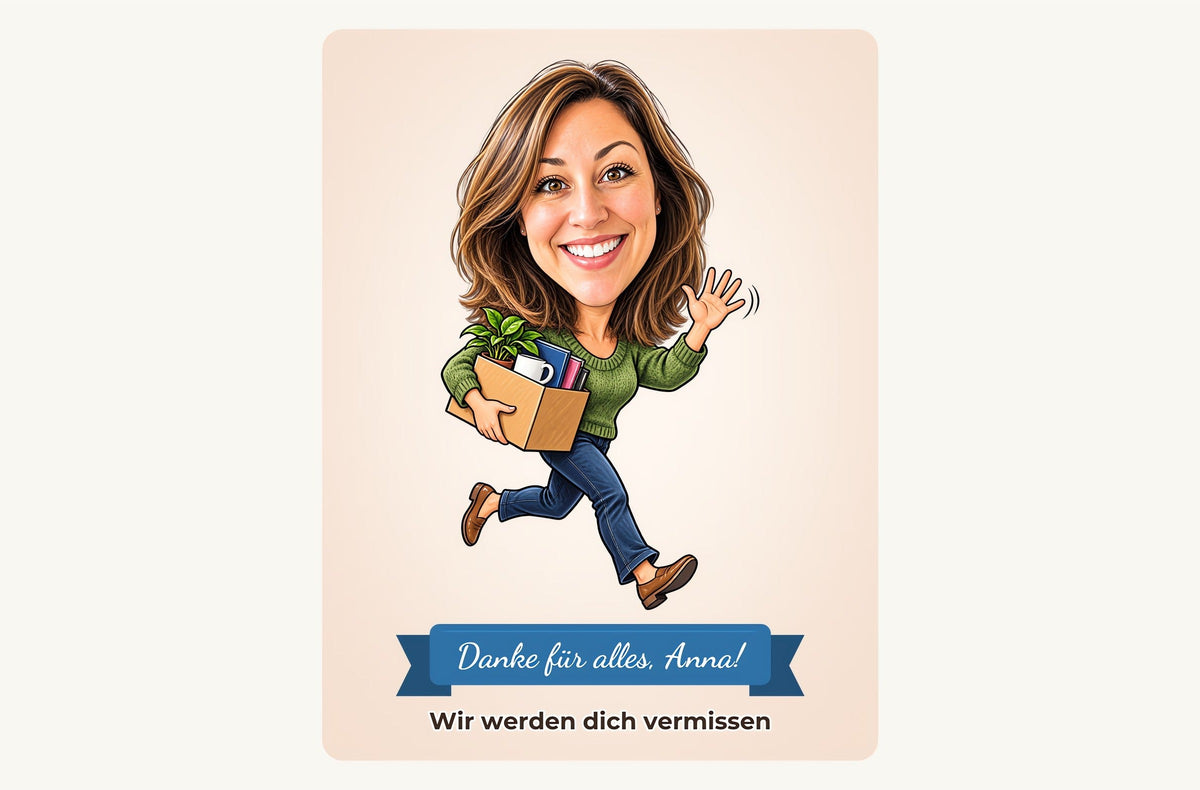 Digitale Datei mit Annas Karikatur und Textband