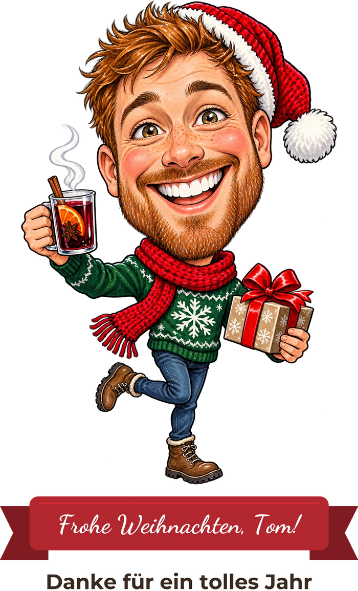 Beispielbild: lustige Karikatur zum Anlass Weihnachten mit Textband