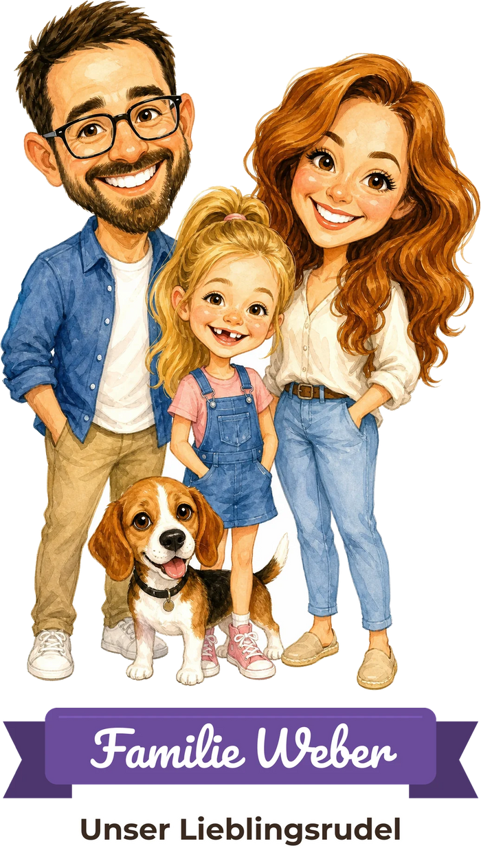 Beispielbild: lustige Karikatur zum Anlass Familienfest mit Textband